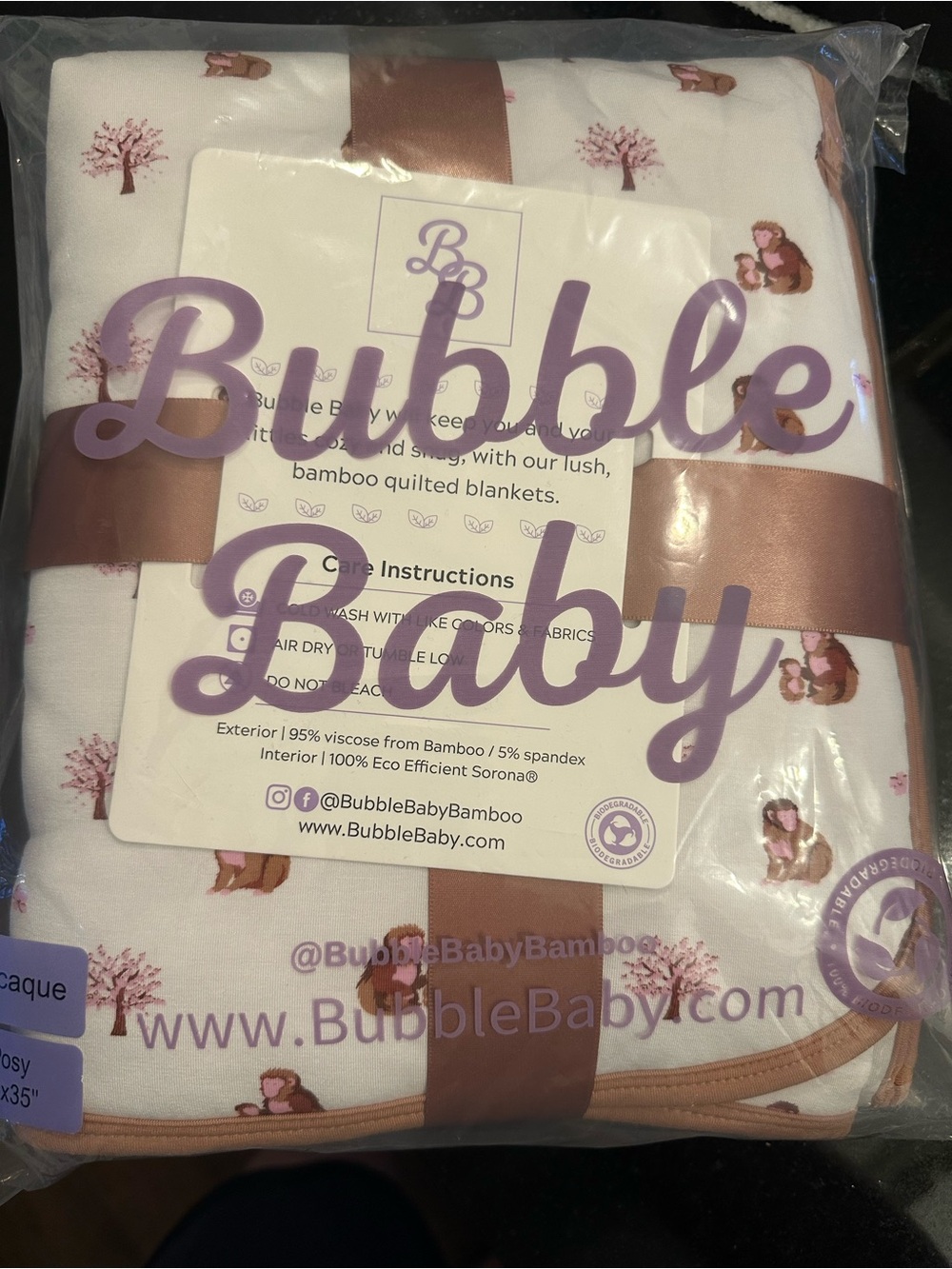 Bamboo Baby Blanket with Pink & Brown Monkey Print